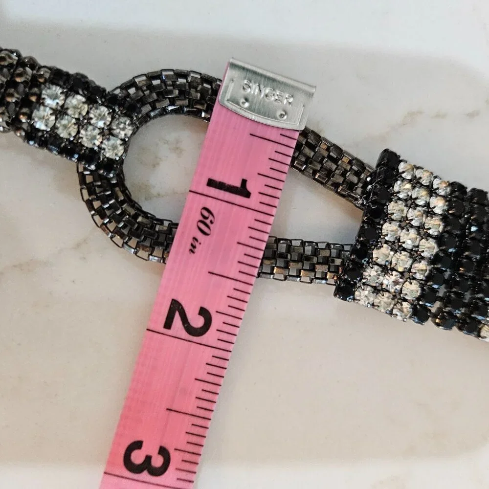 Luxury Dressy OS Black & Silver Crystal Rhinestone Beaded Chain Rope Belt